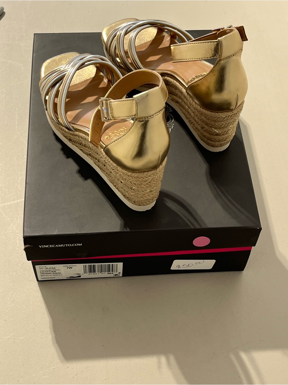 Vince Camuto Metallic Gold Espadrille Wedge Sandals - Picture 2 of 6